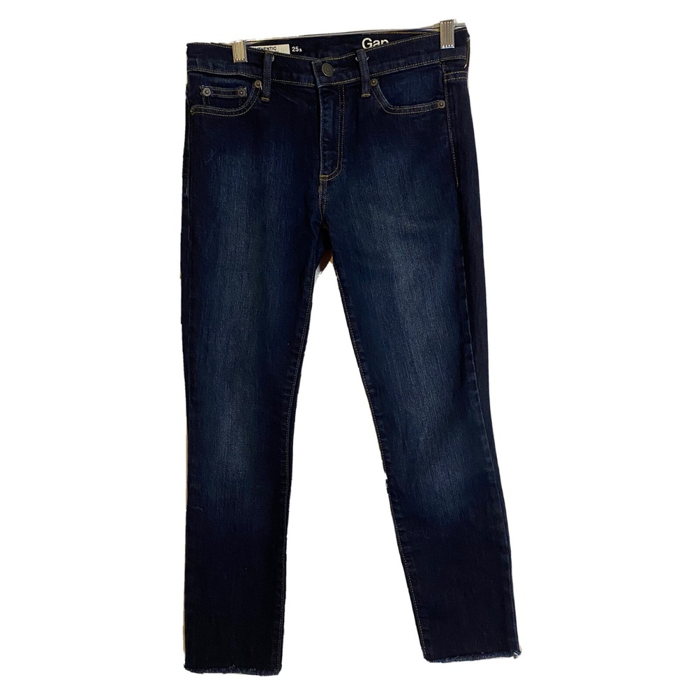 GAP 1969 Skinny Jeans Size 25 Short Blue Stretch Distressed Hem